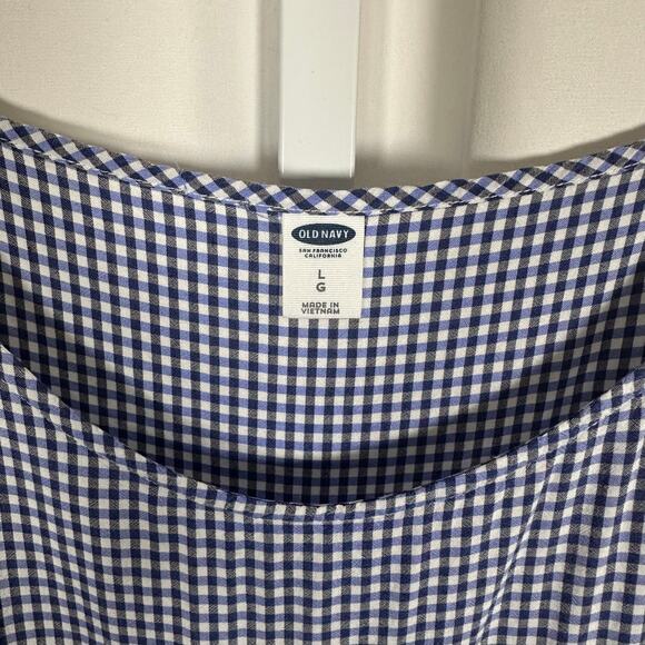Old Navy Blue Gingham Check Adjustable Strap Ruffle Top L Classic‎ Preppy Beach - Picture 2 of 10